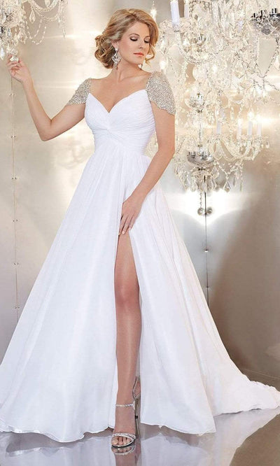 Panoply - 14660S Crystal Cap Sleeve Twisted Bodice Gown Special Occasion Dress 0 / White