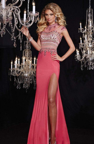 Panoply - 14747SC Bejeweled Sheer Illusion Neck Trumpet Gown