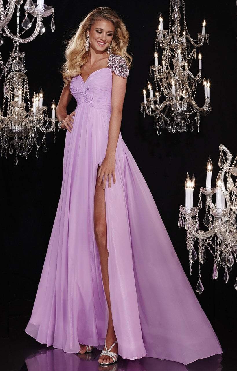 Panoply - 14763 Sparkling Beaded Capped Sleeves Gathered Bodice Evening Gown Special Occasion Dress