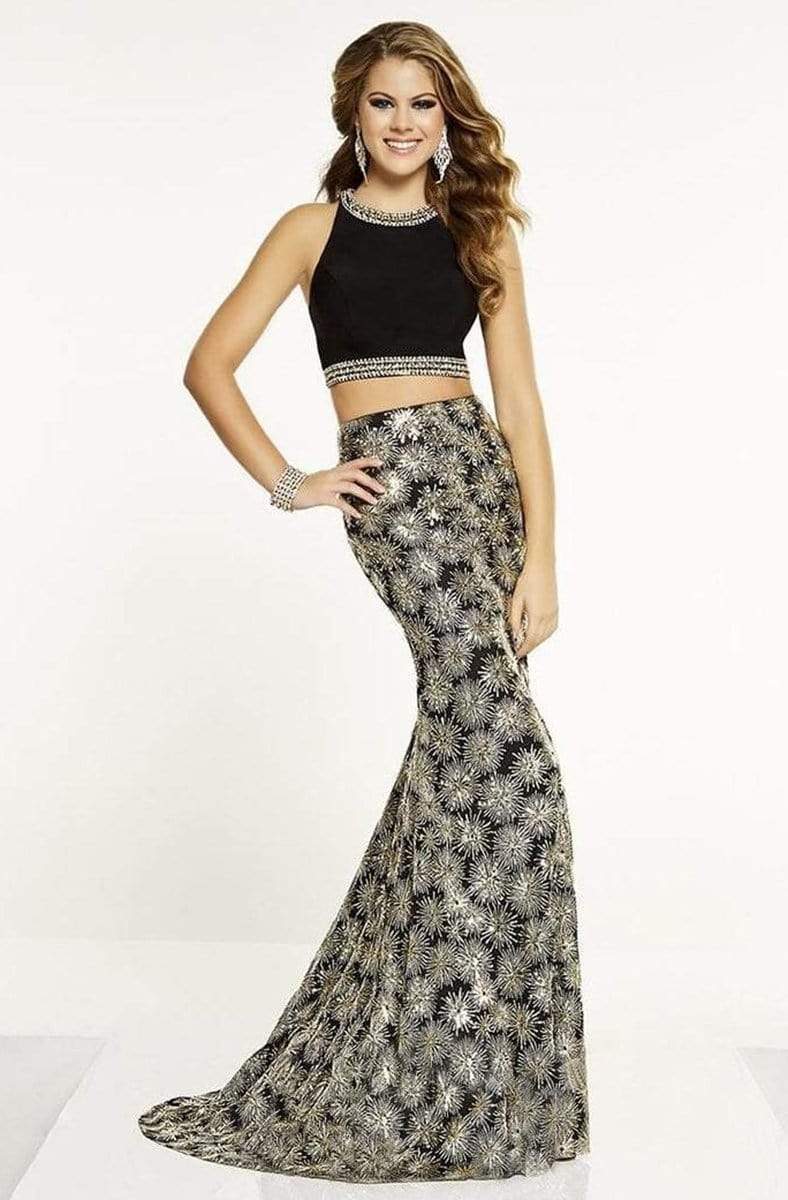 Panoply - 14874SC Sleeveless Crop Top Sequin Lace Dress