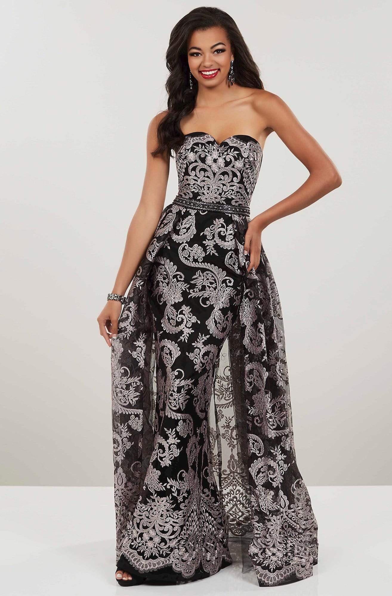 Panoply - 14937 Embroidered Strapless Dress with Overlay Special Occasion Dress 0 / Black/Blush