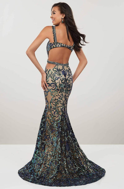 Panoply - 14939 Sequined Deep V-neck Mermaid Dress With Train Special Occasion Dress