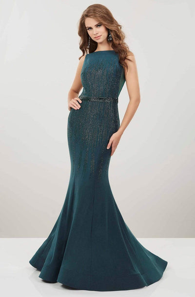 Panoply - 14946 Embellished Bateau Jersey Mermaid Dress Special Occasion Dress 0 / Emerald