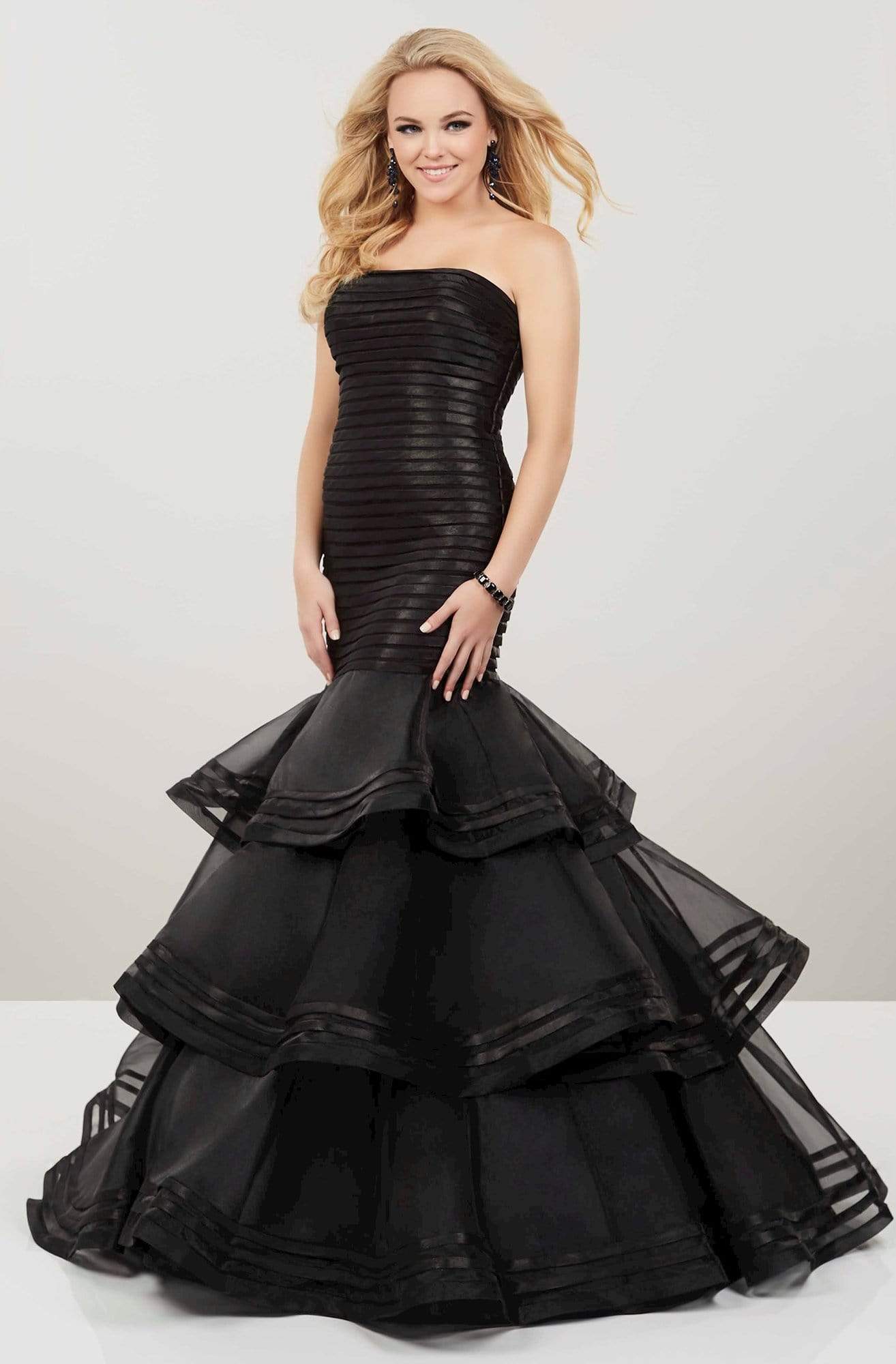 Panoply - 14953 Strapless Ruched Layered Mermaid Dress Special Occasion Dress 0 / Black