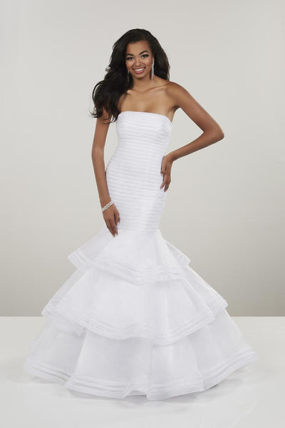 Panoply - 14953 Strapless Ruched Layered Mermaid Dress Special Occasion Dress 0 / White