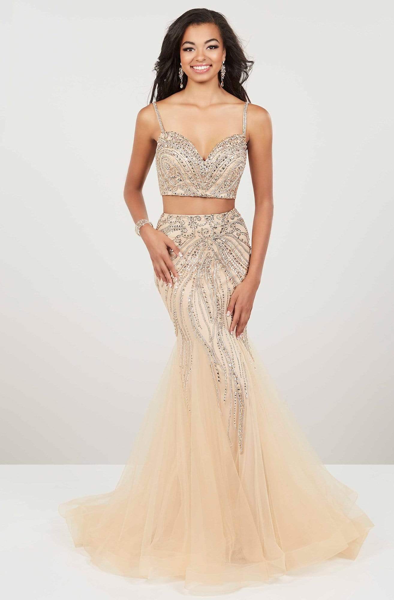 Panoply - 14958 Two Piece Beaded Sweetheart Tulle Mermaid Dress Special Occasion Dress 0 / Gold
