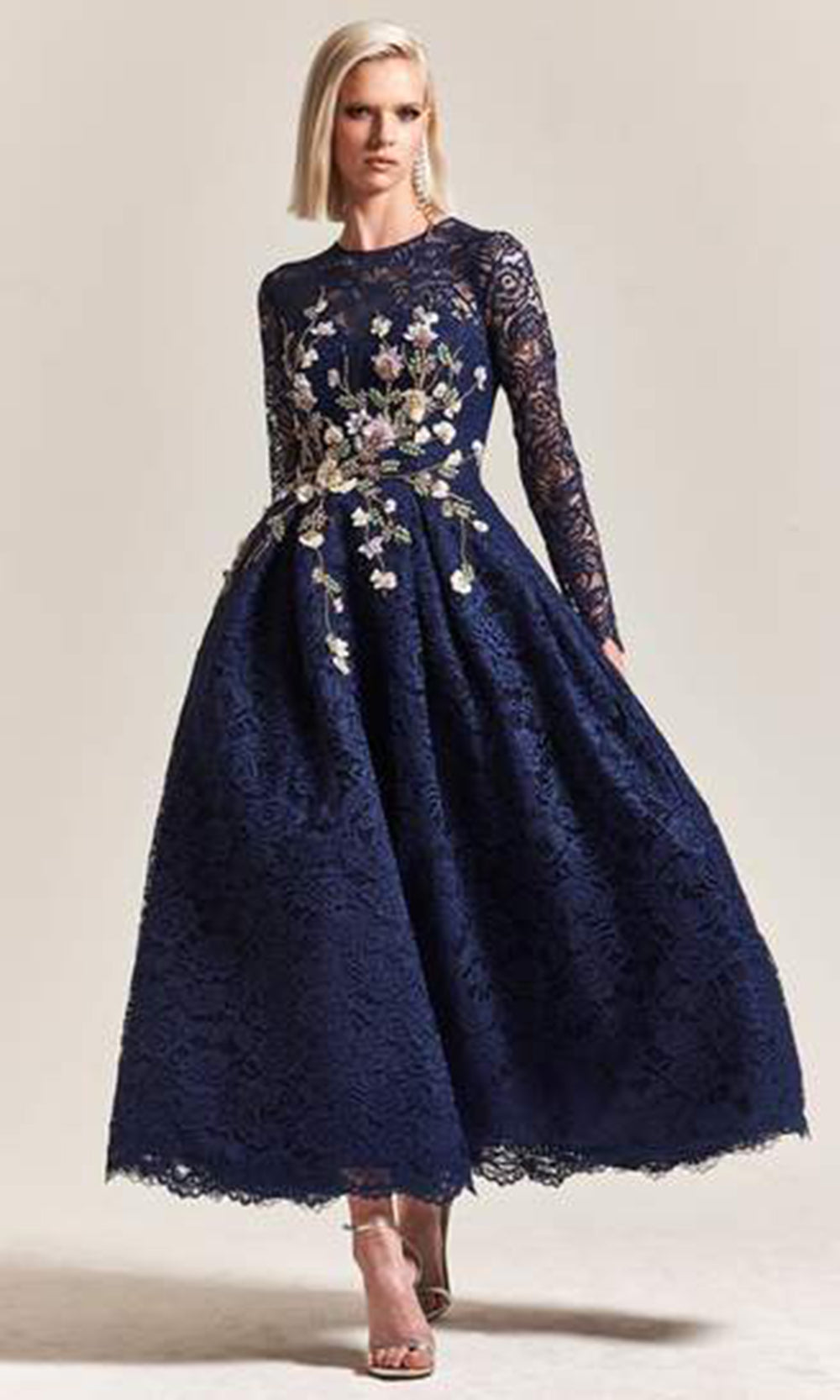 Park 108 - Floral Embroidered Jewel Cocktail Dress M302 - 1 pc Navy In Size 8 Available CCSALE 8 / Navy