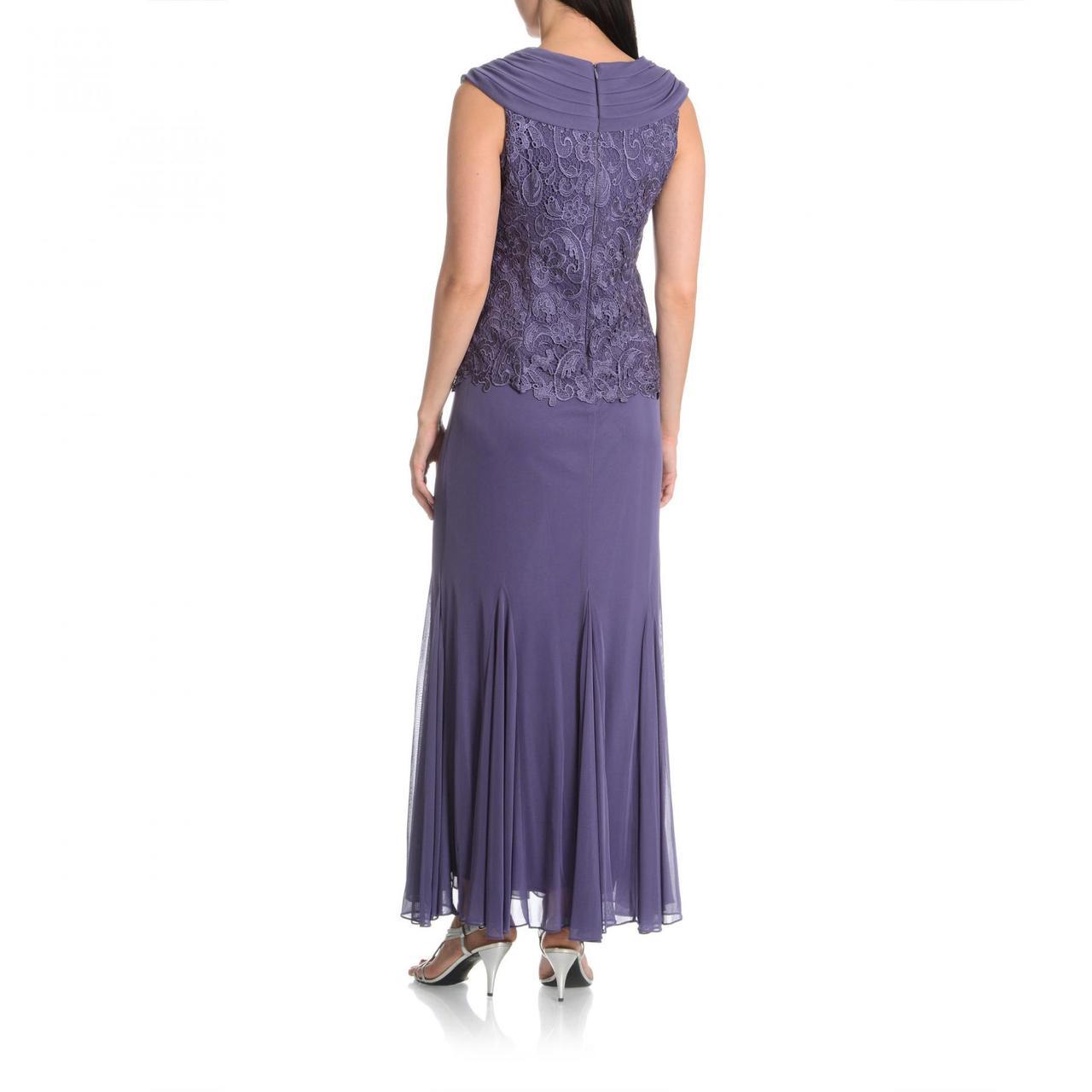 Patra - Lace Embellished V-Neck Jersey Sheath Dress 12678 in Purple