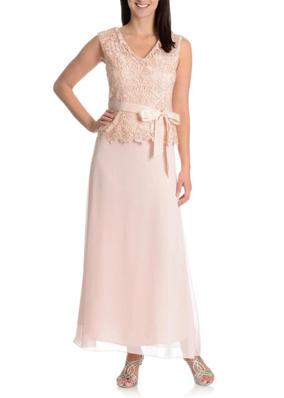 Patra - Lace Embellished Bow Evening Dress in Pink