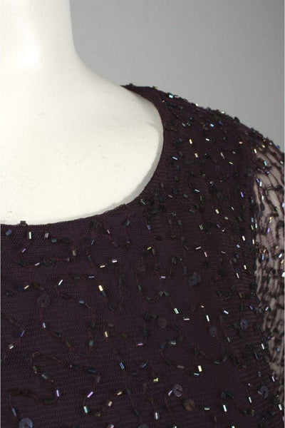 Patra - 11681 Beaded Sheer Long Sleeve Sheath Dress in Purple