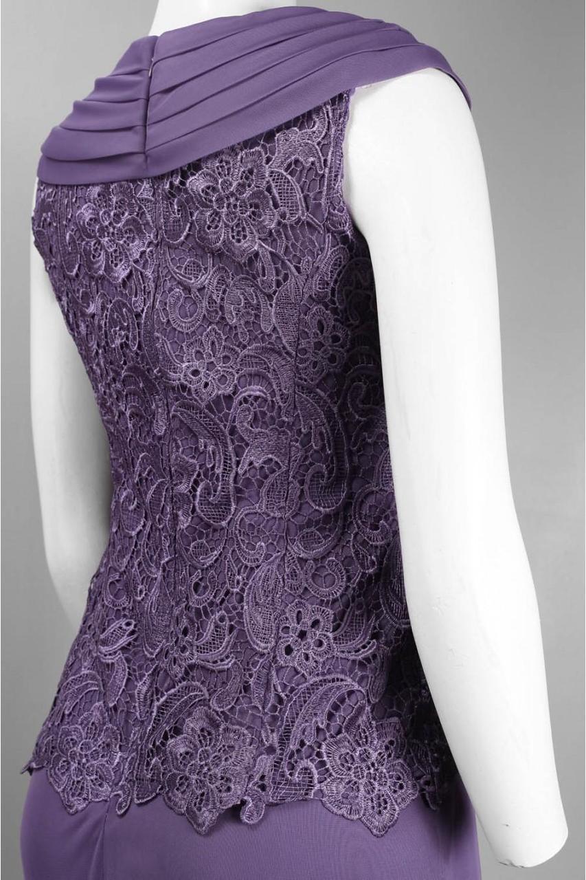 Patra - Lace Embellished V-Neck Jersey Sheath Dress 12678 in Purple