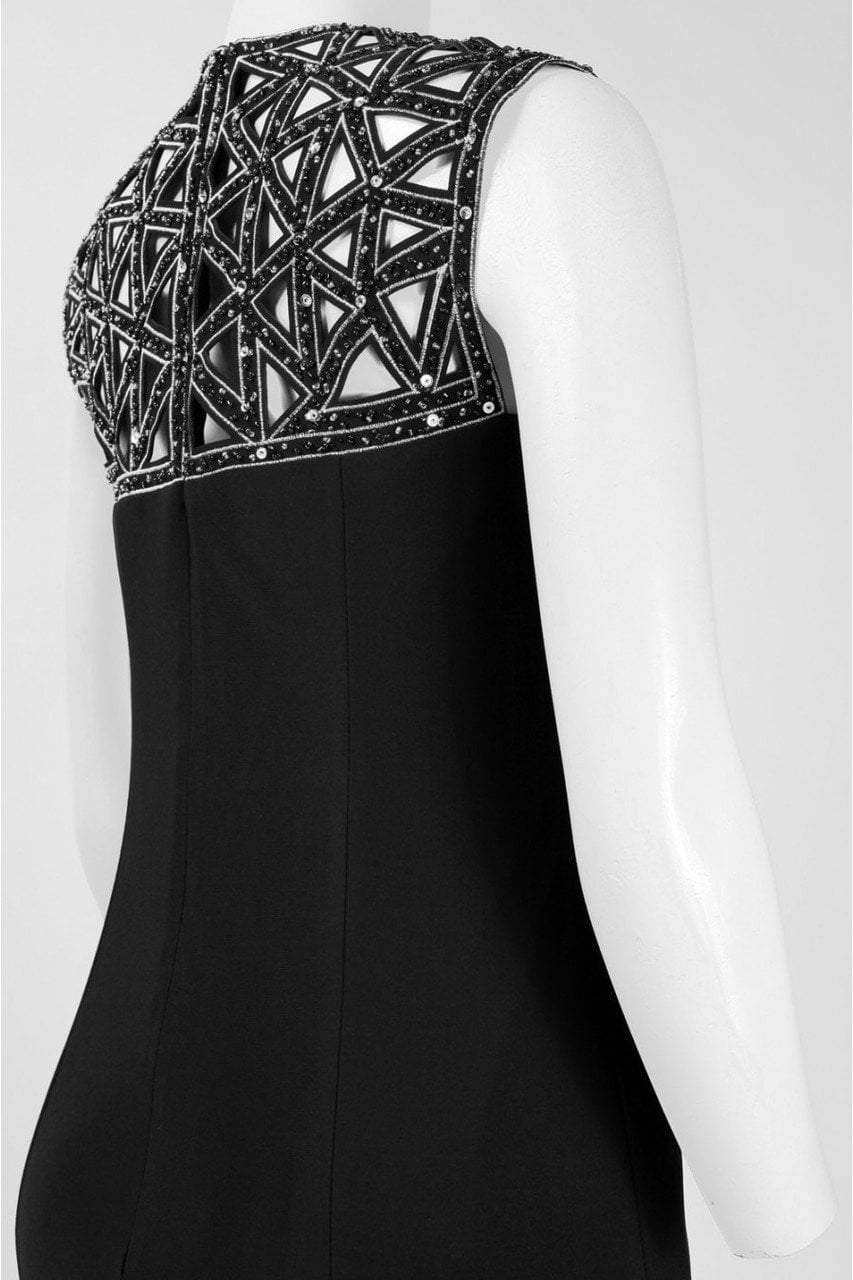 Patra - P1283 Embellished Jewel Sheath Dress in Black and Silver