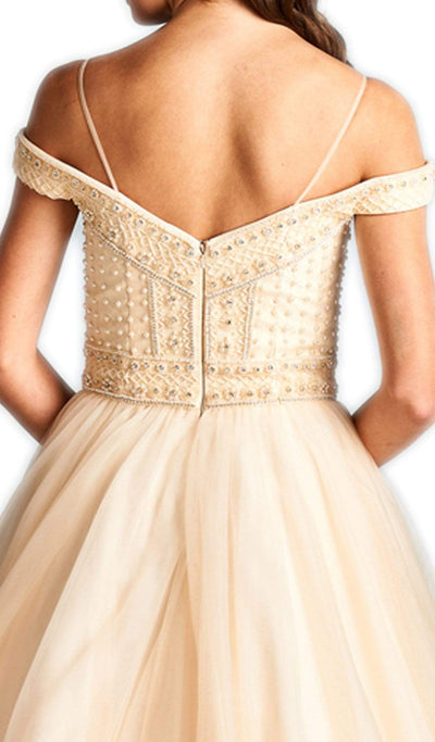 Pearl Beaded Off-Shoulder Evening Ballgown Dress