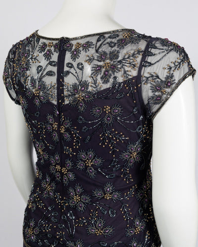 Pisarro Nights - D1716 Beaded Scoop Neck Sheath Dress In Purple