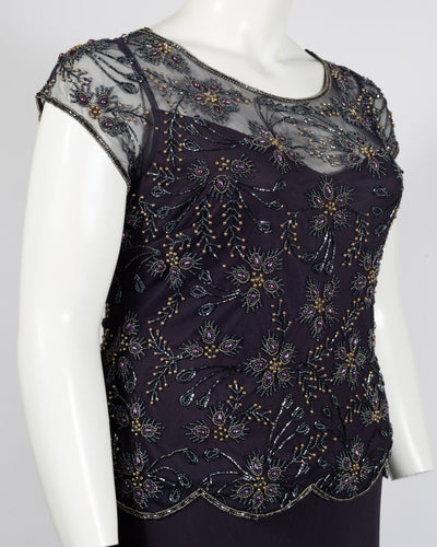 Pisarro Nights - D1716 Beaded Scoop Neck Sheath Dress In Purple