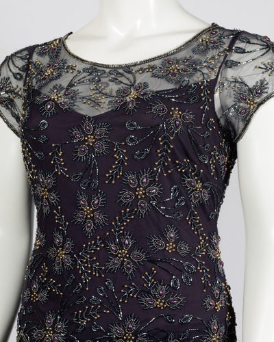 Pisarro Nights - D1716 Beaded Scoop Neck Sheath Dress In Purple