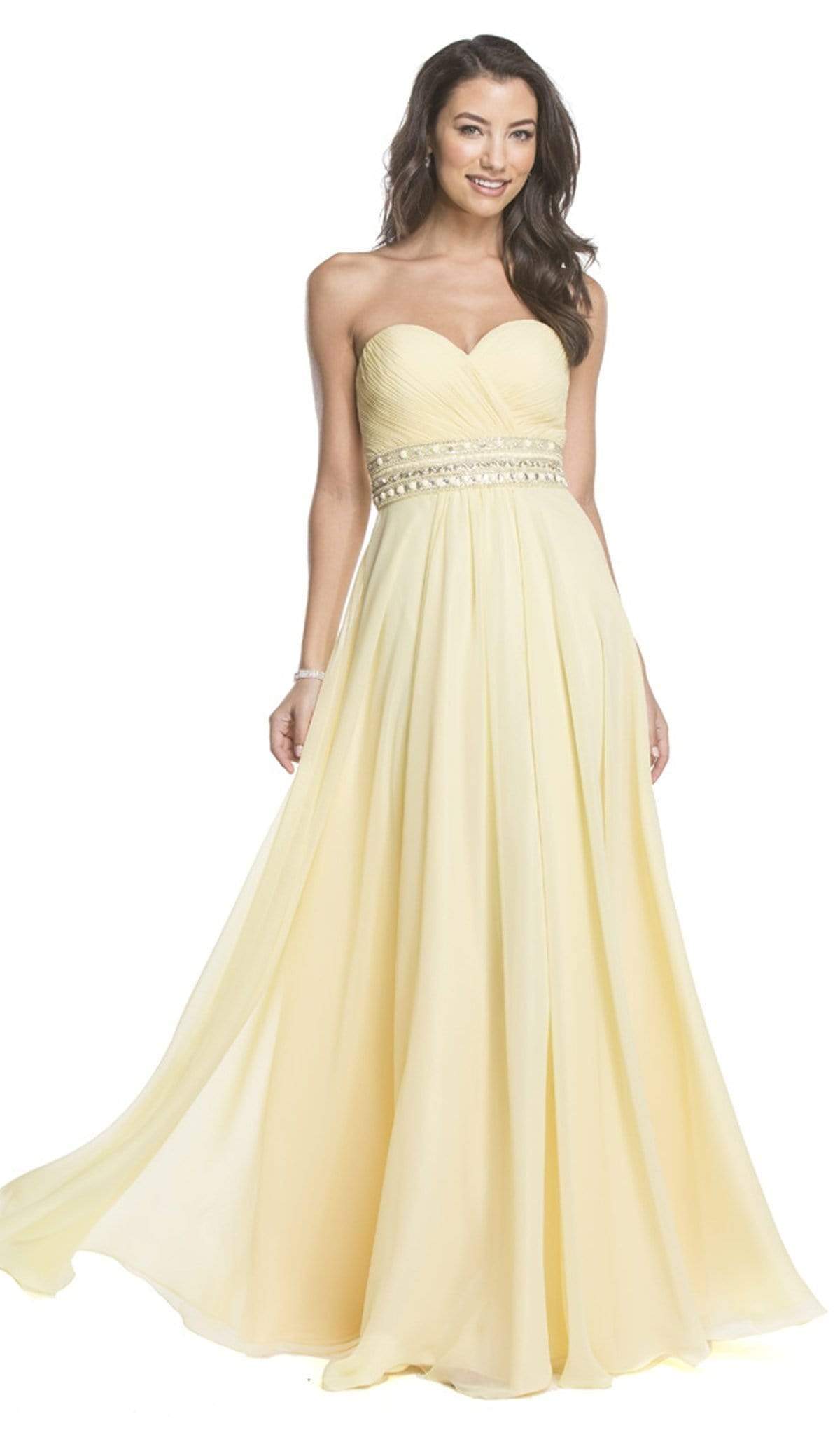 Pleated Strapless Sweetheart Prom A-line Gown Dress XXS / Banana
