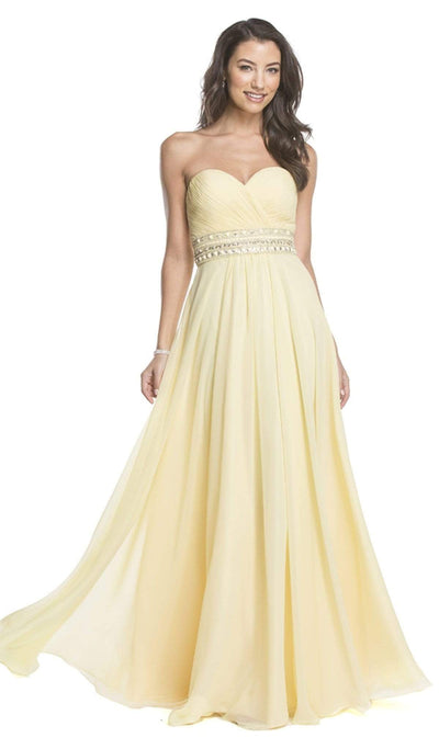 Pleated Strapless Sweetheart Prom A-line Gown Dress XXS / Banana