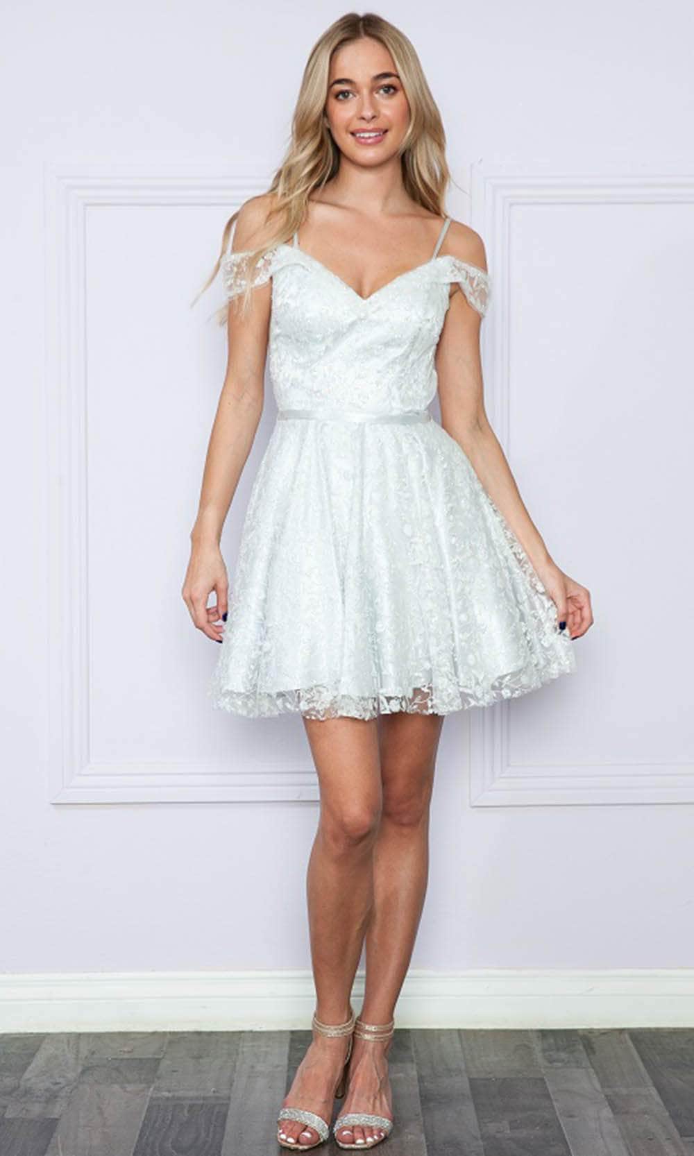 Poly USA 9198 COLD Shoulder Bridesmaids Short Dress | FormalDressShops COLD ICE / XL Poly USA 9198 COLD Shoulder Bridesmaids Short Dress | FormalDressShops COLD ICE / XL