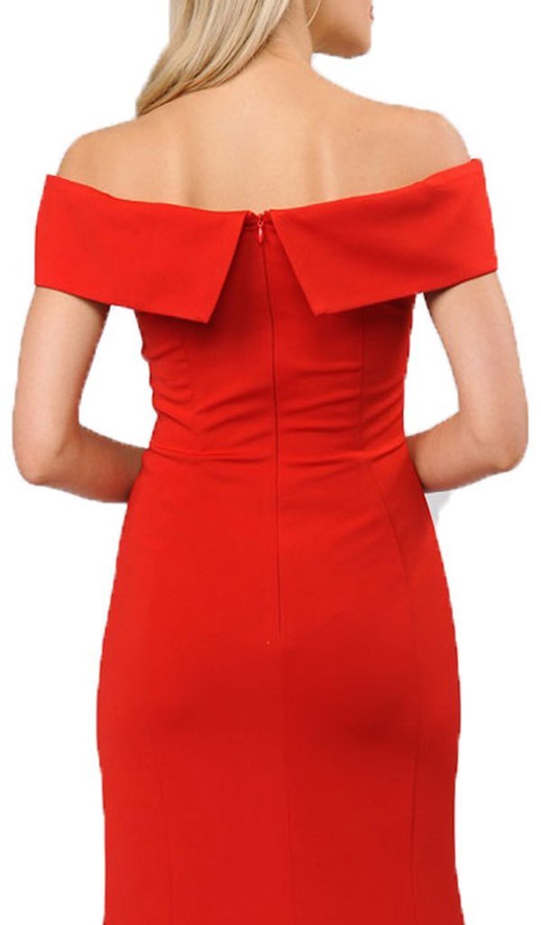 Poly USA Off Shoulder Mermaid Jersey Dress with Slit 8258 CCSALE XL / Red