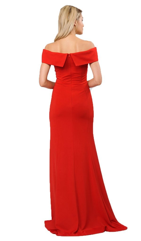 Poly USA Off Shoulder Mermaid Jersey Dress with Slit 8258 CCSALE XL / Red
