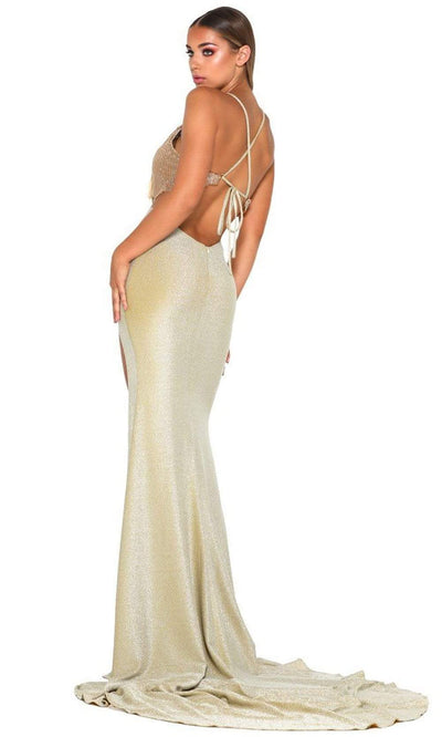 Portia and Scarlett - Carla Gown Crystal Draped Cutout Midriff Gown Prom Dresses
