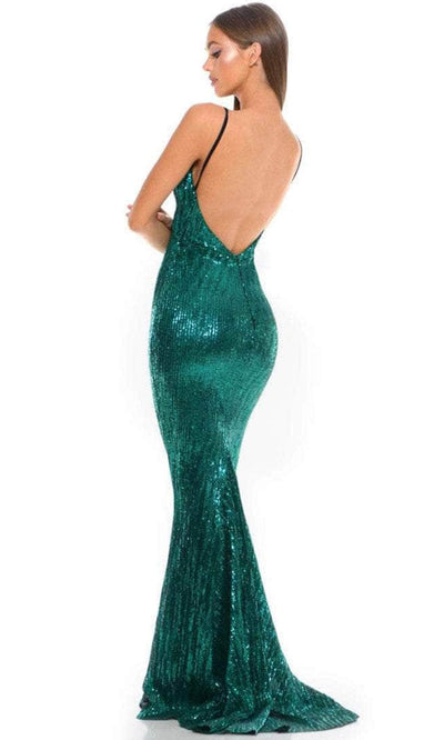 Portia and Scarlett GLISTEN - Backless Glitter Sheath Prom Dress Prom Dresses 2 / Navy