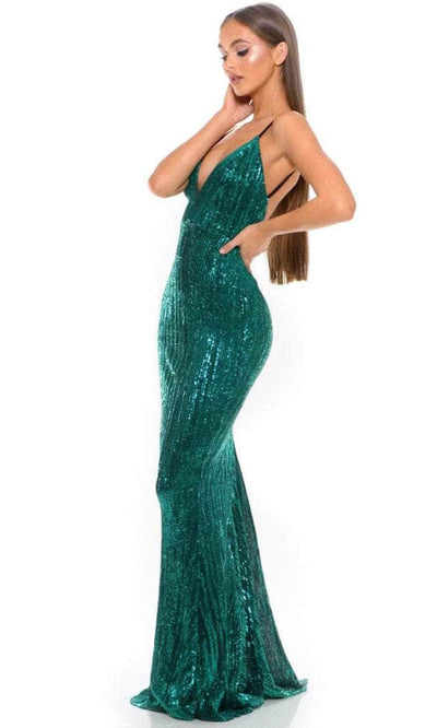 Portia and Scarlett GLISTEN - Backless Glitter Sheath Prom Dress Prom Dresses 2 / Navy