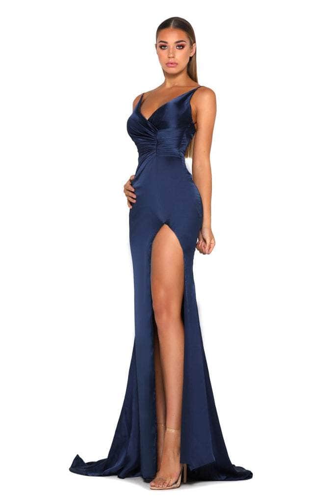 Portia and Scarlett - Hugo Gown Spaghetti Strap Ruched Slit Gown Prom Dresses