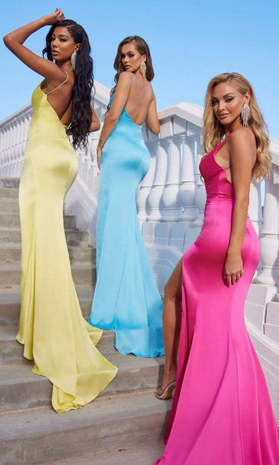 Portia and Scarlett - Hugo Gown Spaghetti Strap Ruched Slit Gown Special Occasion Dress