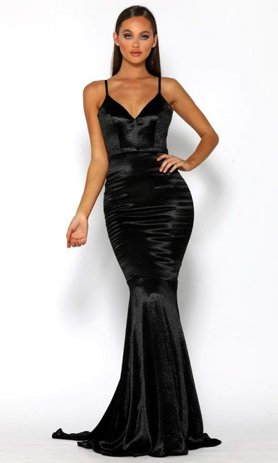 Portia and Scarlett - PS2003 Plunging V Neck Mermaid Dress Prom Dresses 0 / Black