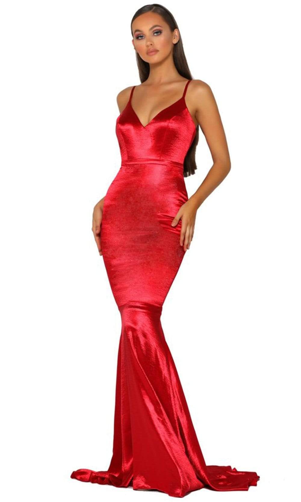 Portia and Scarlett - PS2003 Plunging V Neck Mermaid Dress Prom Dresses 0 / Red