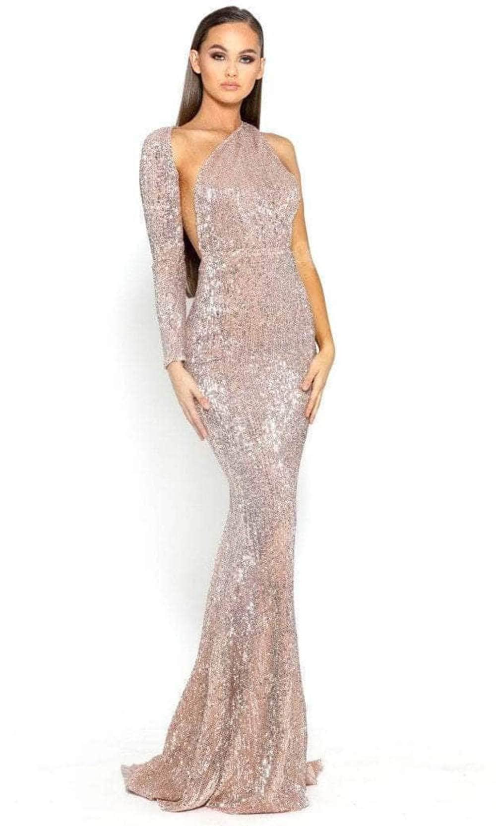 Portia and Scarlett PS2045 - One Shoulder Wrap Sequin Prom Dress Special Occasion Dress 0 / Rose