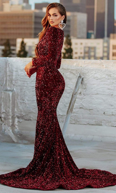 Portia and Scarlett - PS21031 Long Sleeve Slit Sequin Mermaid Gown Prom Dresses