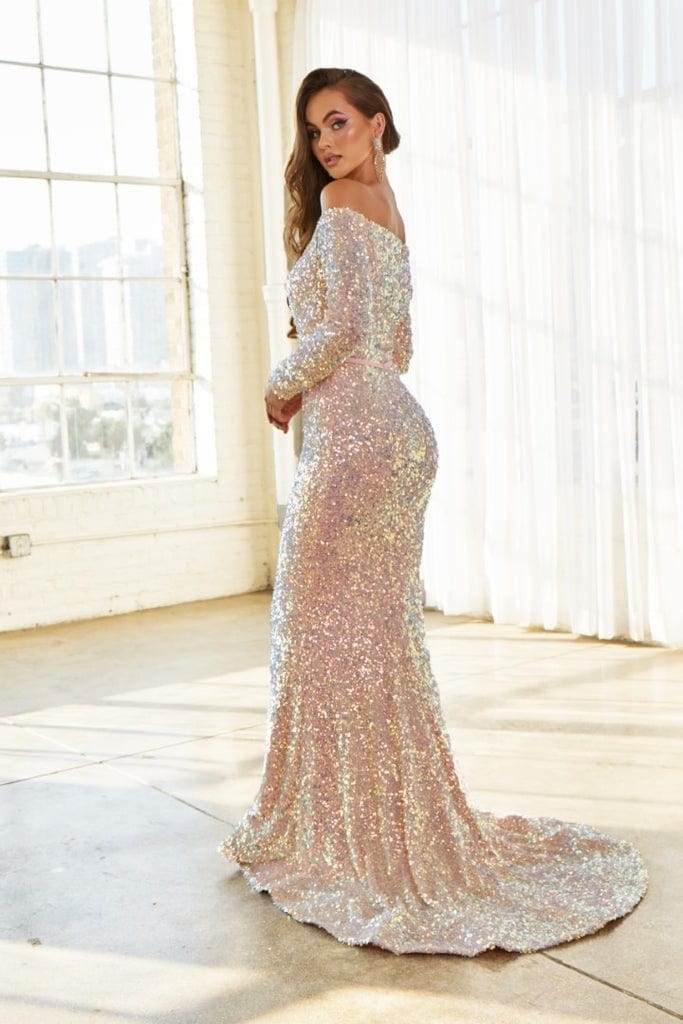 Portia and Scarlett - PS21032 Off Shoulder Long Sleeve Sequin Gown Prom Dresses