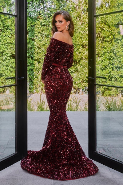 Portia and Scarlett - PS21032 Off Shoulder Long Sleeve Sequin Gown Prom Dresses