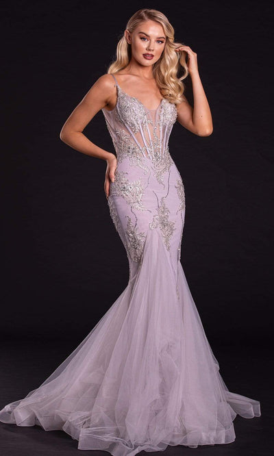 Portia and Scarlett - PS21104 Sequined V Neck Mermaid Dress With Train Evening Dresses