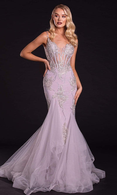 Portia and Scarlett - PS21104 Sequined V Neck Mermaid Dress With Train Evening Dresses