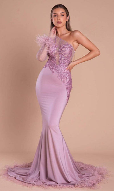 Portia and Scarlett - PS21140SC Applique One Shoulder Gown In Pink