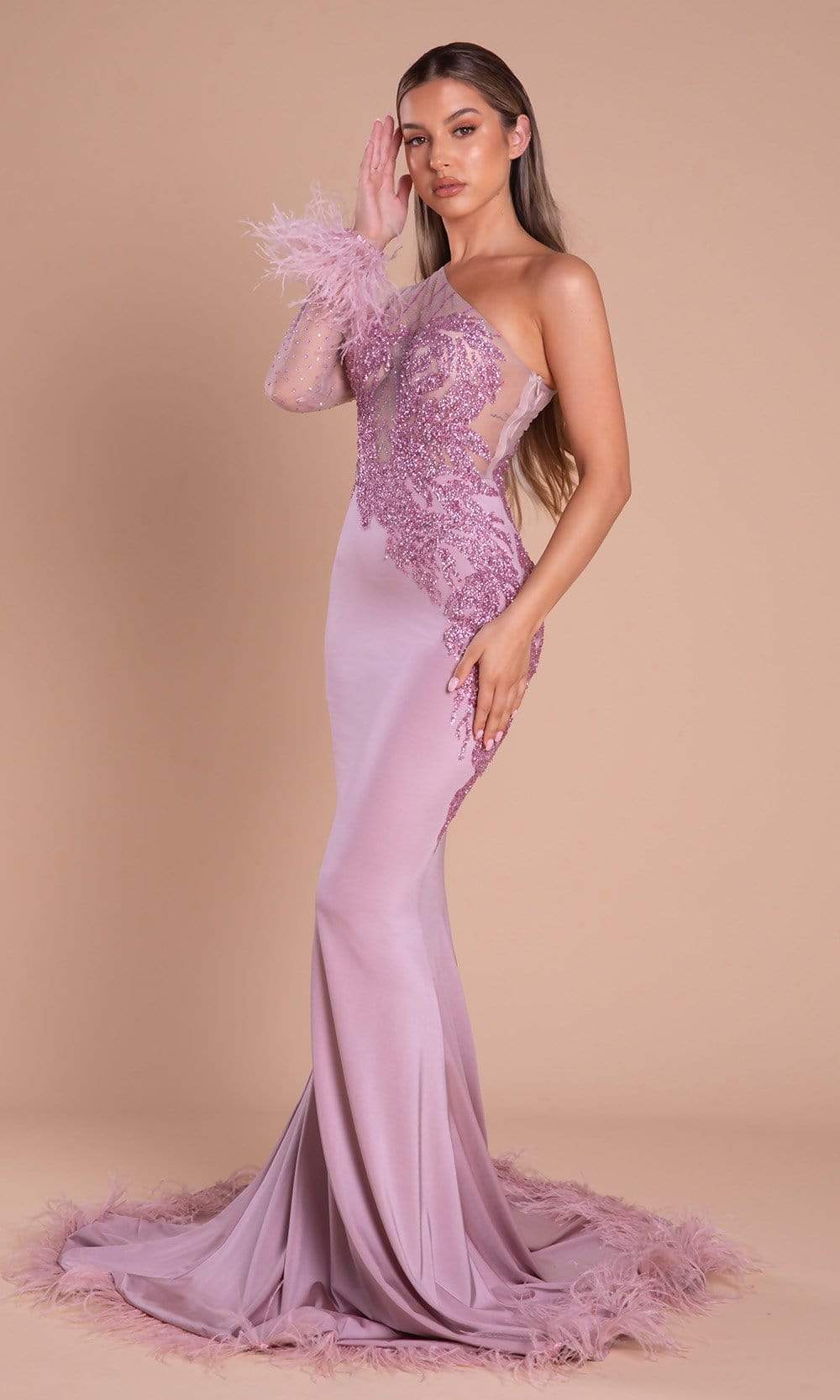 Portia and Scarlett - PS21140SC Applique One Shoulder Gown In Pink