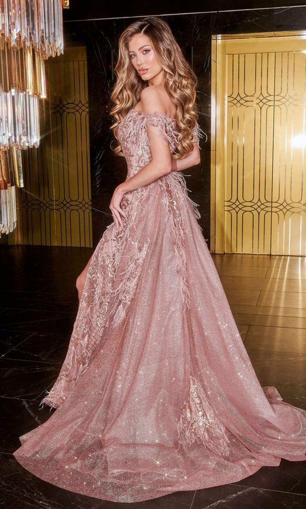 Portia and Scarlett - PS21162 Glittered Sequin Off Shoulder Gown Prom Dresses