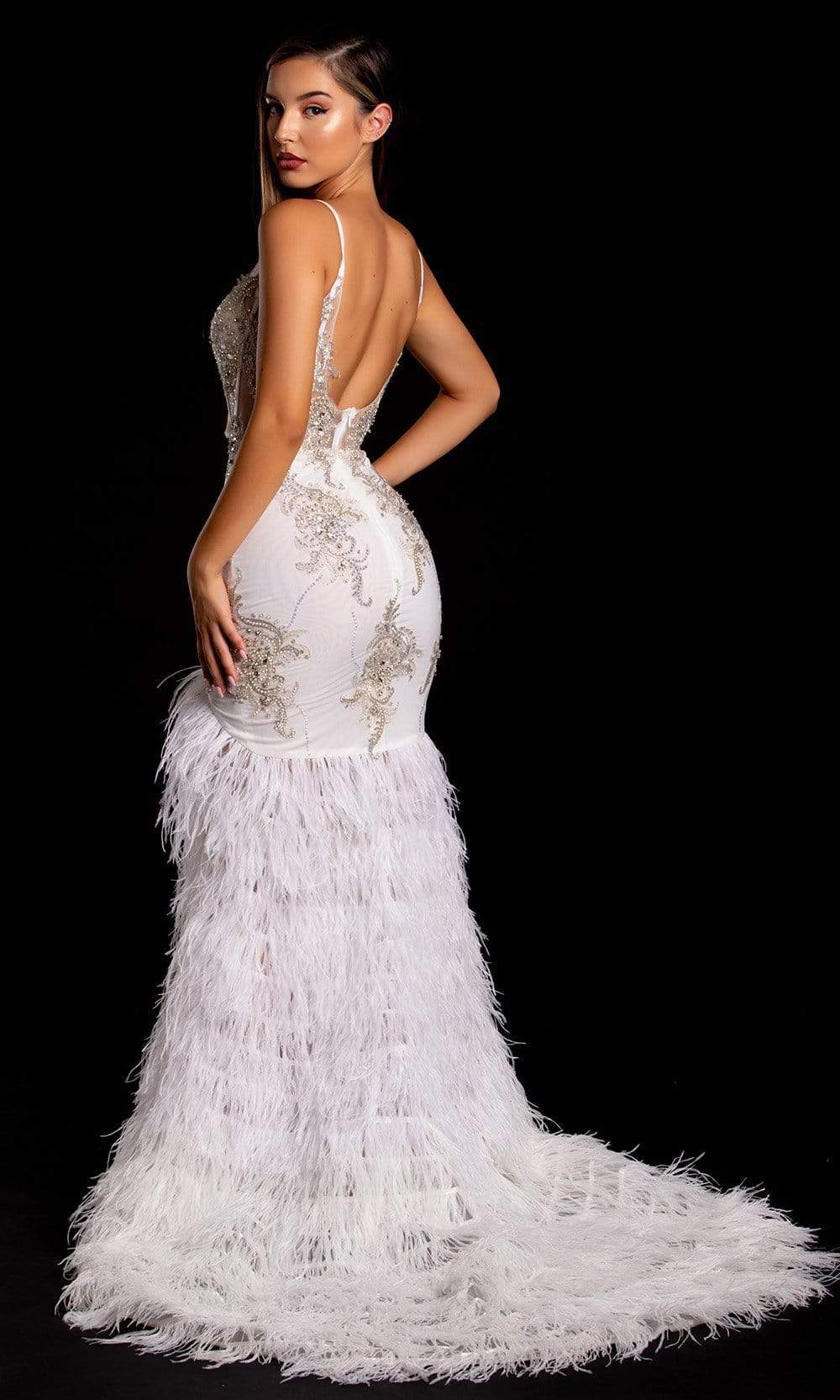 Portia and Scarlett - PS21220 Beaded Appliques Fringe Dress with Slit Prom Dresses