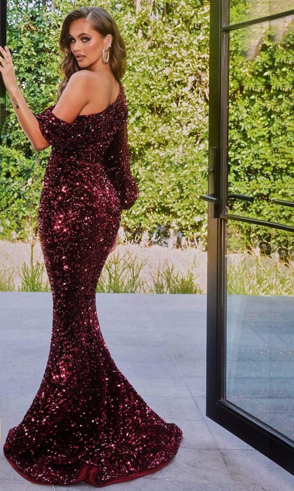 Portia and Scarlett - PS22014 Sequined Asymmetric Neck Mermaid Gown Prom Dresses