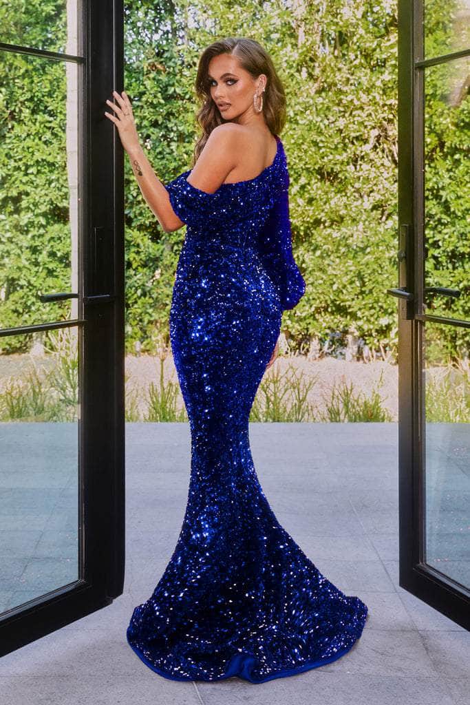 Portia and Scarlett - PS22014 Sequined Asymmetric Neck Mermaid Gown Prom Dresses