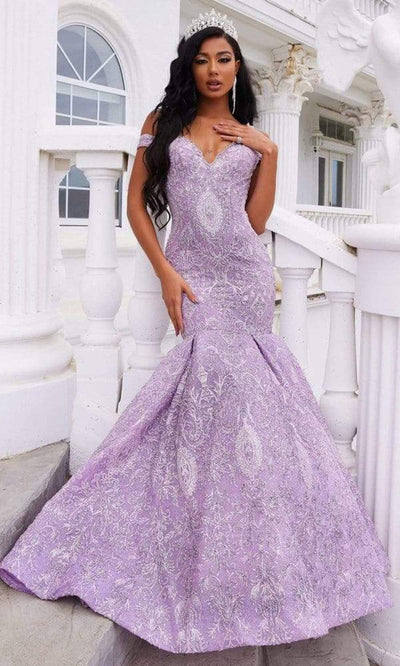 Portia and Scarlett - Ps22042 Sweetheart Bodice Embroidered Gown Special Occasion Dress 18 / Lilac