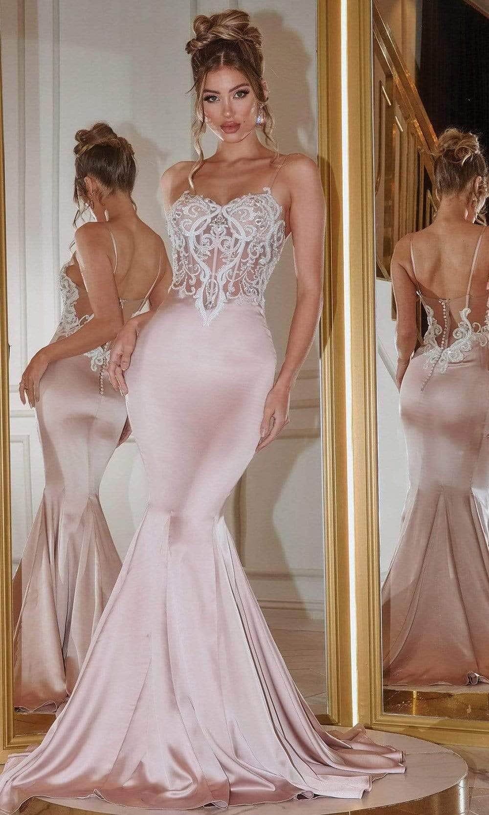 Portia and Scarlett - PS22162 Illusion Corset Bodice Mermaid Gown Prom Dresses 0 / Stone Ivory