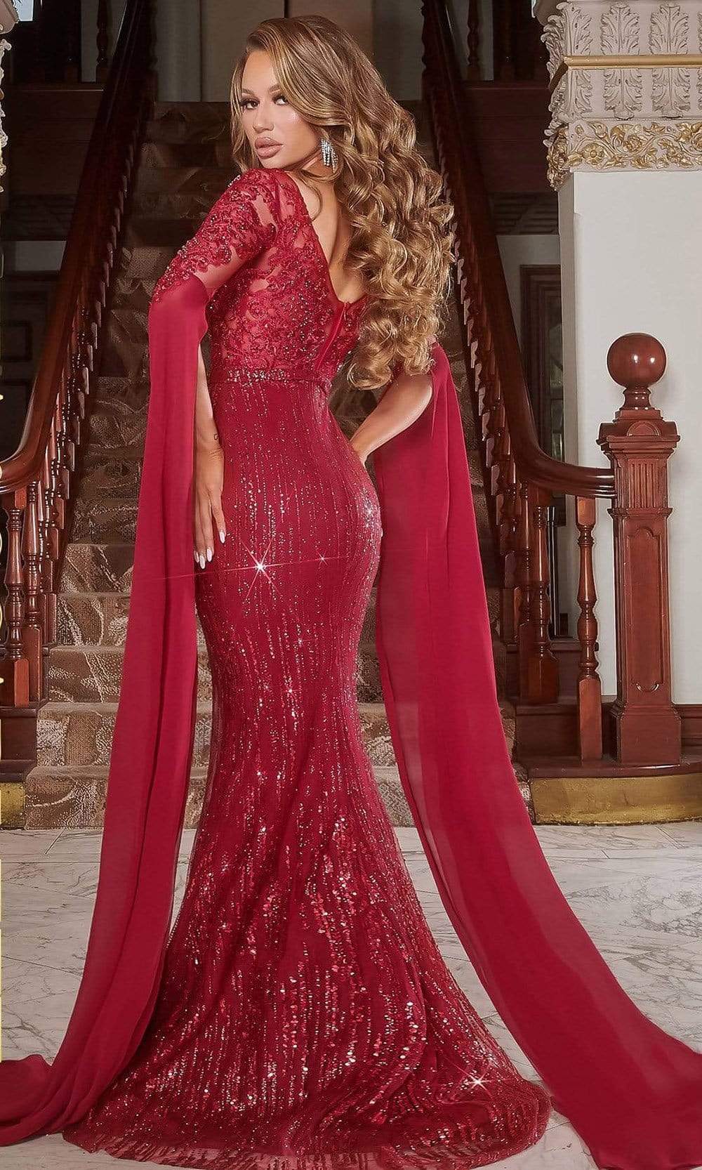 Portia and Scarlett - PS22168 Bat Sleeved Embellished Mermaid Gown Prom Dresses