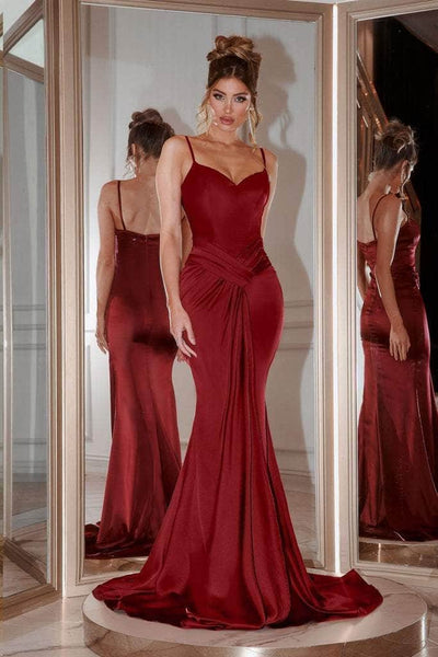 Portia and Scarlett - PS22211 Spaghetti Straps V-Neck Trumpet Gown Prom Dresses 0 / Deep Red