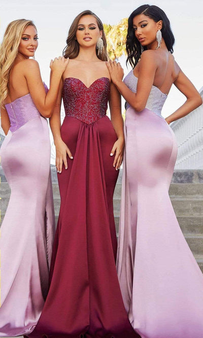 Portia and Scarlett - PS22230 Beaded Strapless Sweetheart Sheath Gown Prom Dresses 0 / Pink
