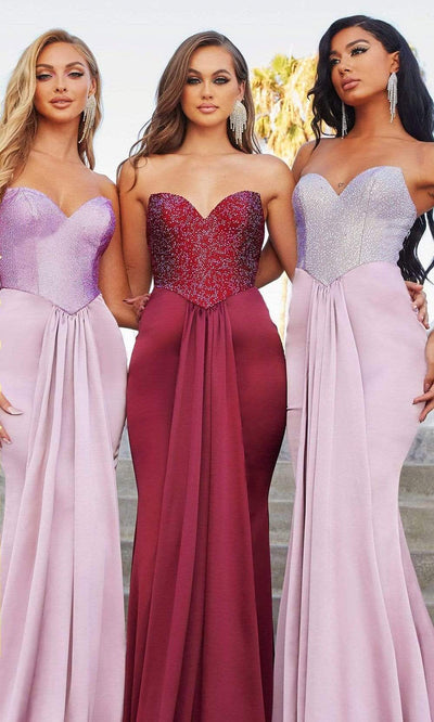Portia and Scarlett - PS22230 Beaded Strapless Sweetheart Sheath Gown Prom Dresses 0 / Red
